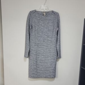 DULUTH TRADING CO Gray Black Striped Ponte Pro Long Sleeve Heavy Knit Dress